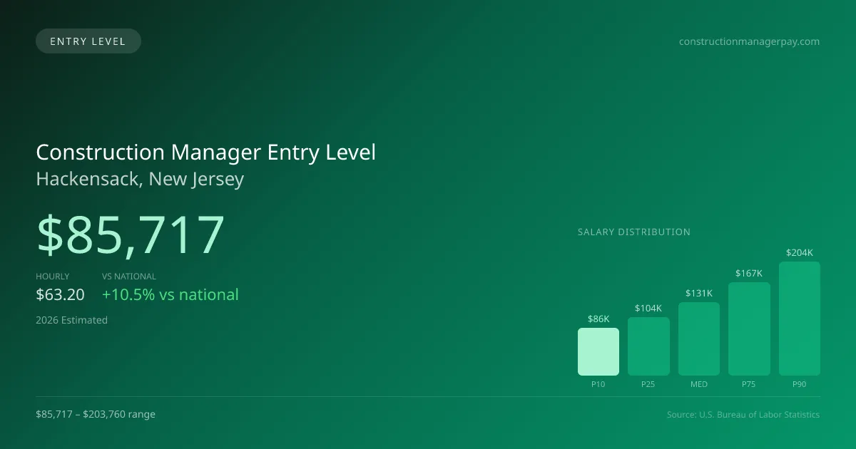 Construction Manager Entry Level Salary in Hackensack, NJ — 2026 est., based on 2025 BLS