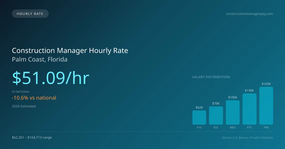 Construction Manager Hourly Rate in Palm Coast, FL — 2026 est., based on 2025 BLS