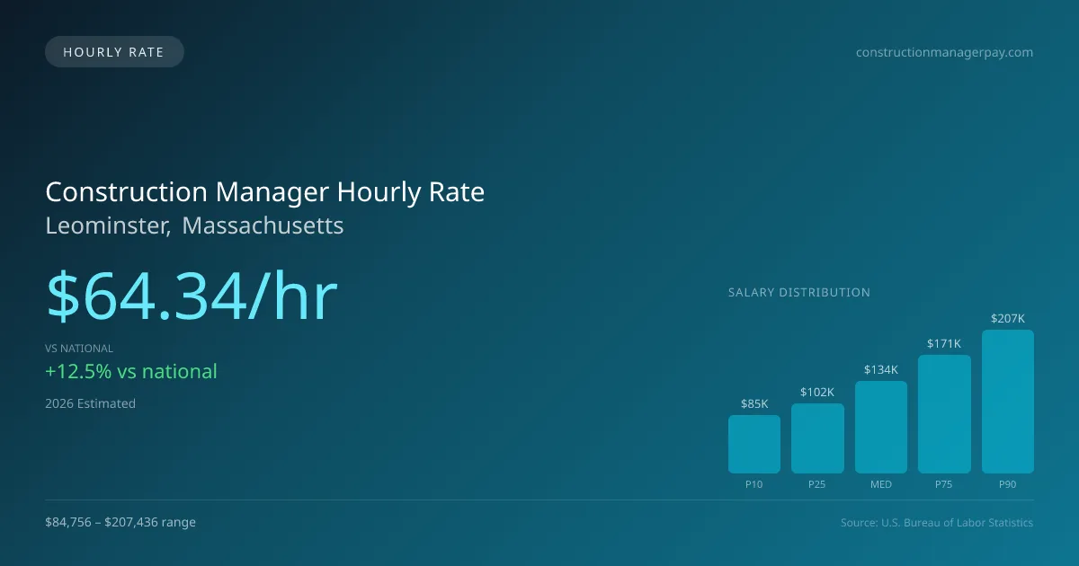 Construction Manager Hourly Rate in Leominster, MA — 2026 est., based on 2025 BLS
