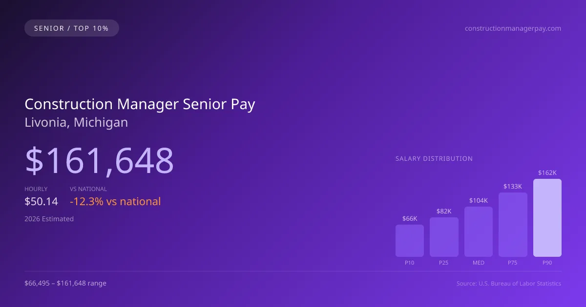 Construction Manager Senior Salary in Livonia, MI — 2026 est., based on 2025 BLS