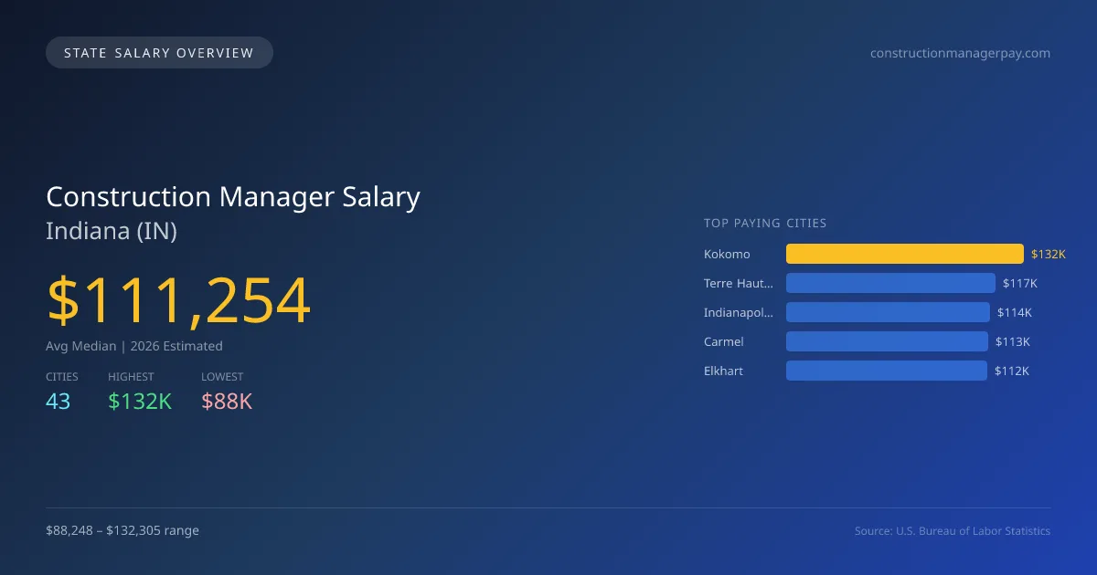 Construction Manager Salary in Indiana - 2025 BLS Data Infographic